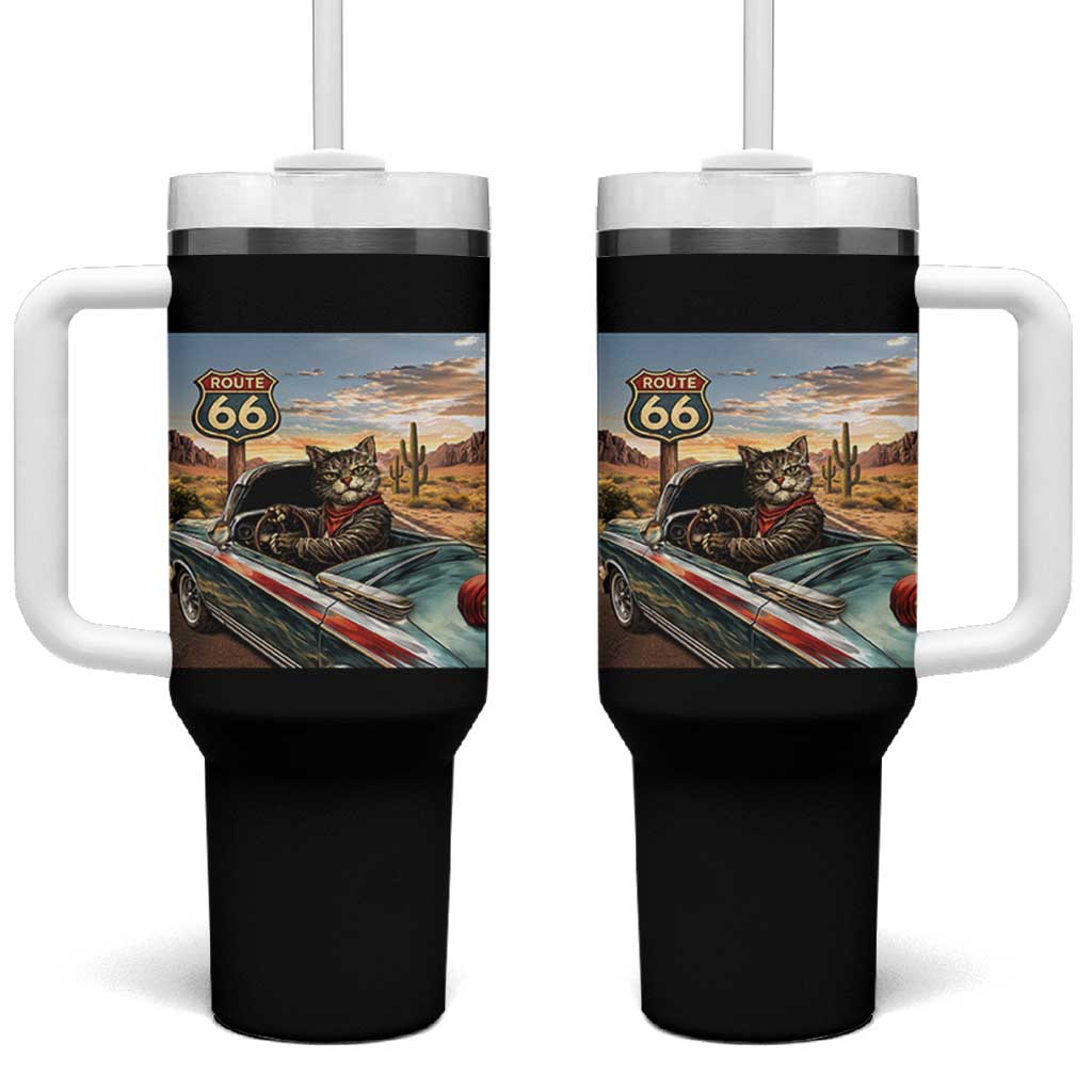 Funny Route Highway 66 Cat Lover Tumbler With Handle Mother Road Travel Gift