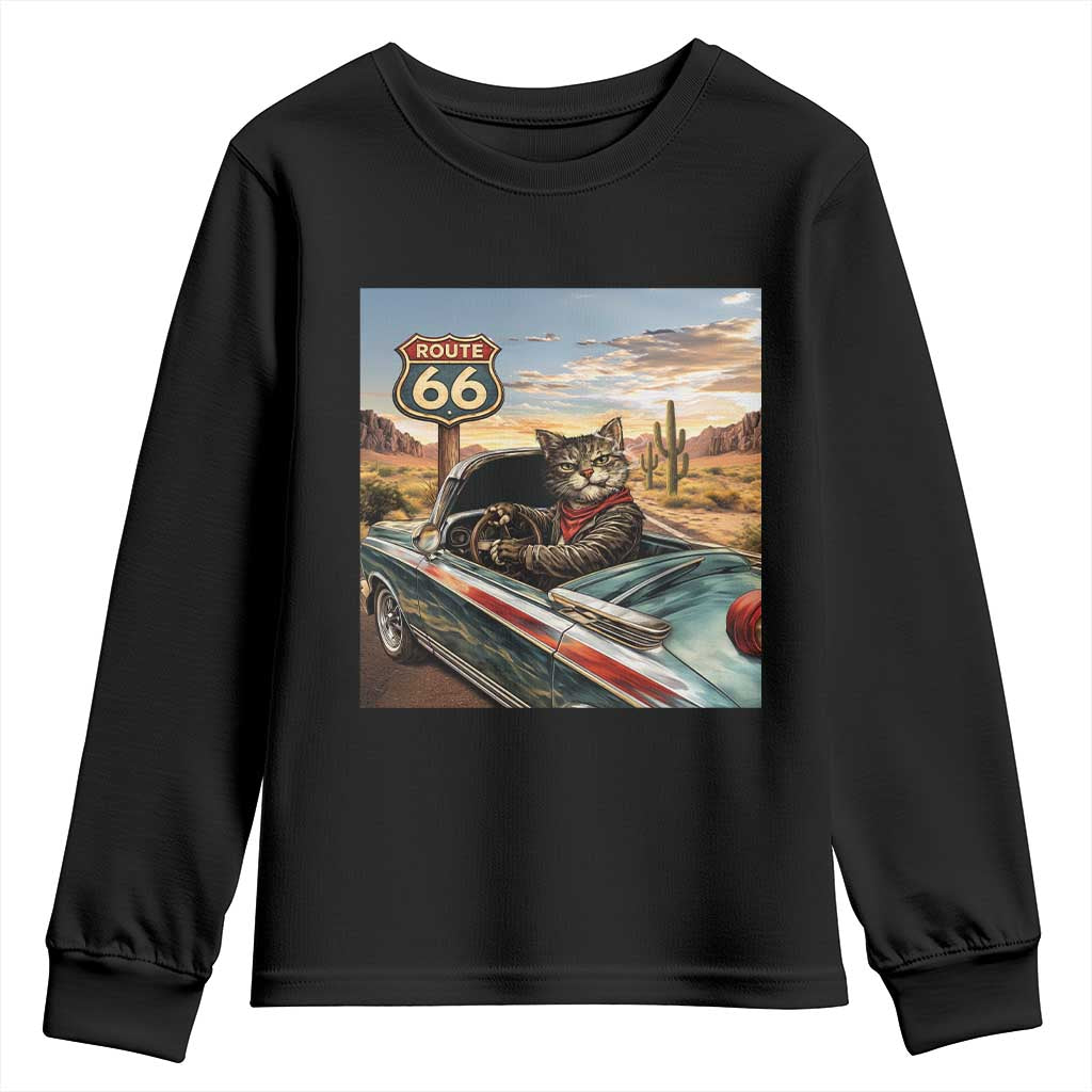 Funny Route Highway 66 Cat Lover Youth Sweatshirt Mother Road Travel Gift