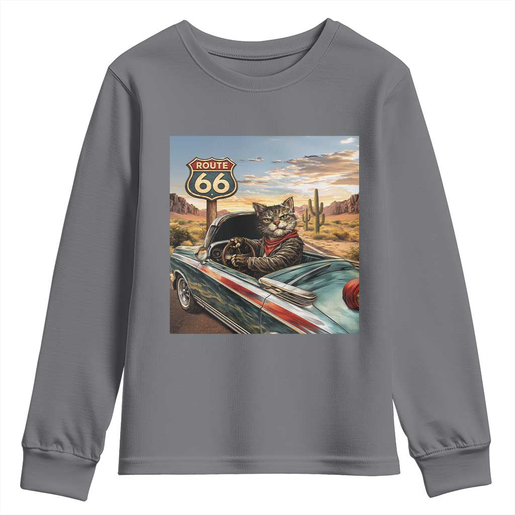 Funny Route Highway 66 Cat Lover Youth Sweatshirt Mother Road Travel Gift