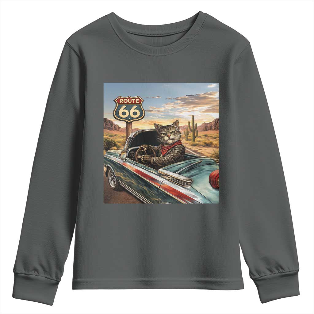 Funny Route Highway 66 Cat Lover Youth Sweatshirt Mother Road Travel Gift