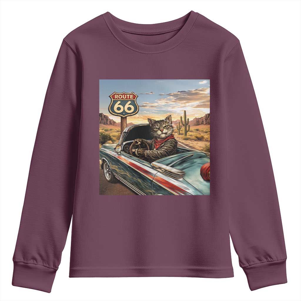 Funny Route Highway 66 Cat Lover Youth Sweatshirt Mother Road Travel Gift
