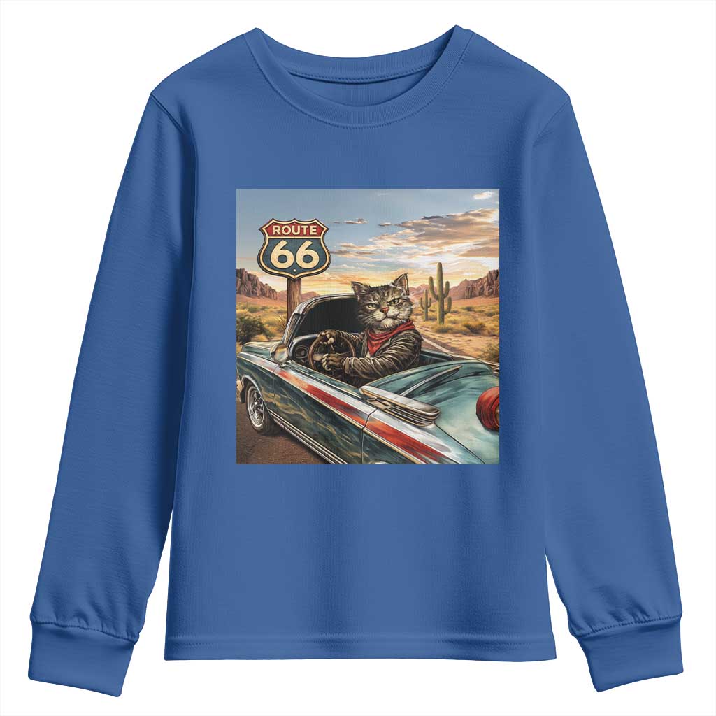 Funny Route Highway 66 Cat Lover Youth Sweatshirt Mother Road Travel Gift