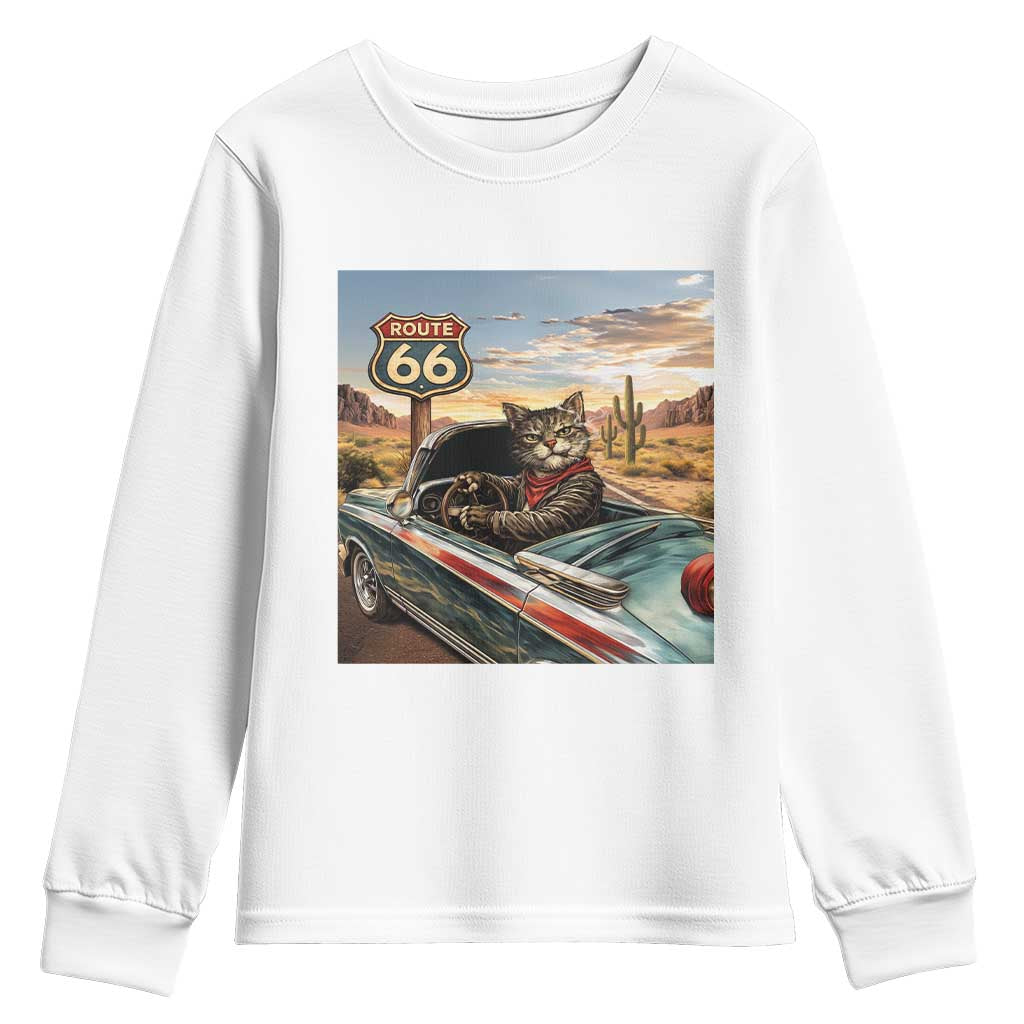Funny Route Highway 66 Cat Lover Youth Sweatshirt Mother Road Travel Gift