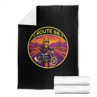Route Highway 66 Motorcycle Cat Throw Blanket Open Road Adventure Neon