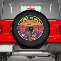 Route Highway 66 Motorcycle Cat Spare Tire Cover Open Road Adventure Neon
