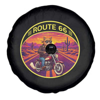 Route Highway 66 Motorcycle Cat Spare Tire Cover Open Road Adventure Neon
