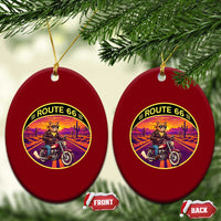 Route Highway 66 Motorcycle Cat Ceramic Ornament Open Road Adventure Neon