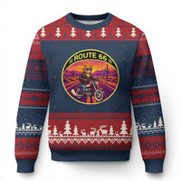 Route Highway 66 Motorcycle Cat Ugly Christmas Sweater Open Road Adventure Neon
