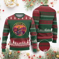 Route Highway 66 Motorcycle Cat Ugly Christmas Sweater Open Road Adventure Neon