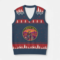 Route Highway 66 Motorcycle Cat V-Neck Knit Sweater Vest Open Road Adventure Neon