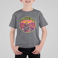 Route Highway 66 Motorcycle Cat T Shirt For Kid Open Road Adventure Neon