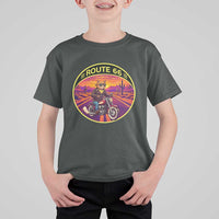 Route Highway 66 Motorcycle Cat T Shirt For Kid Open Road Adventure Neon