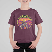 Route Highway 66 Motorcycle Cat T Shirt For Kid Open Road Adventure Neon