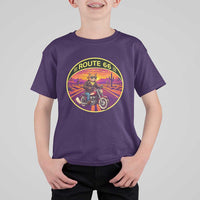 Route Highway 66 Motorcycle Cat T Shirt For Kid Open Road Adventure Neon