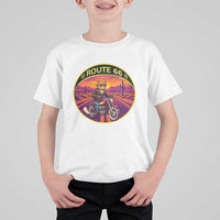 Route Highway 66 Motorcycle Cat T Shirt For Kid Open Road Adventure Neon