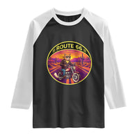Route Highway 66 Motorcycle Cat Raglan Shirt Open Road Adventure Neon