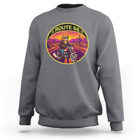 Route Highway 66 Motorcycle Cat Sweatshirt Open Road Adventure Neon