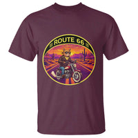 Route Highway 66 Motorcycle Cat T Shirt Open Road Adventure Neon