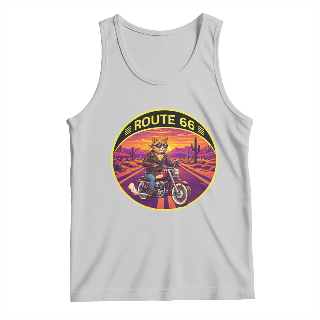 Route Highway 66 Motorcycle Cat Tank Top Open Road Adventure Neon