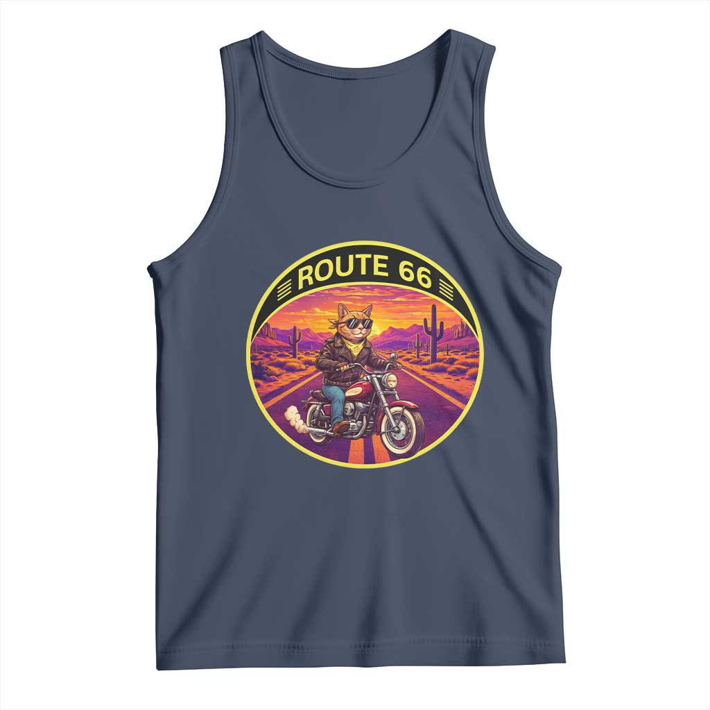 Route Highway 66 Motorcycle Cat Tank Top Open Road Adventure Neon