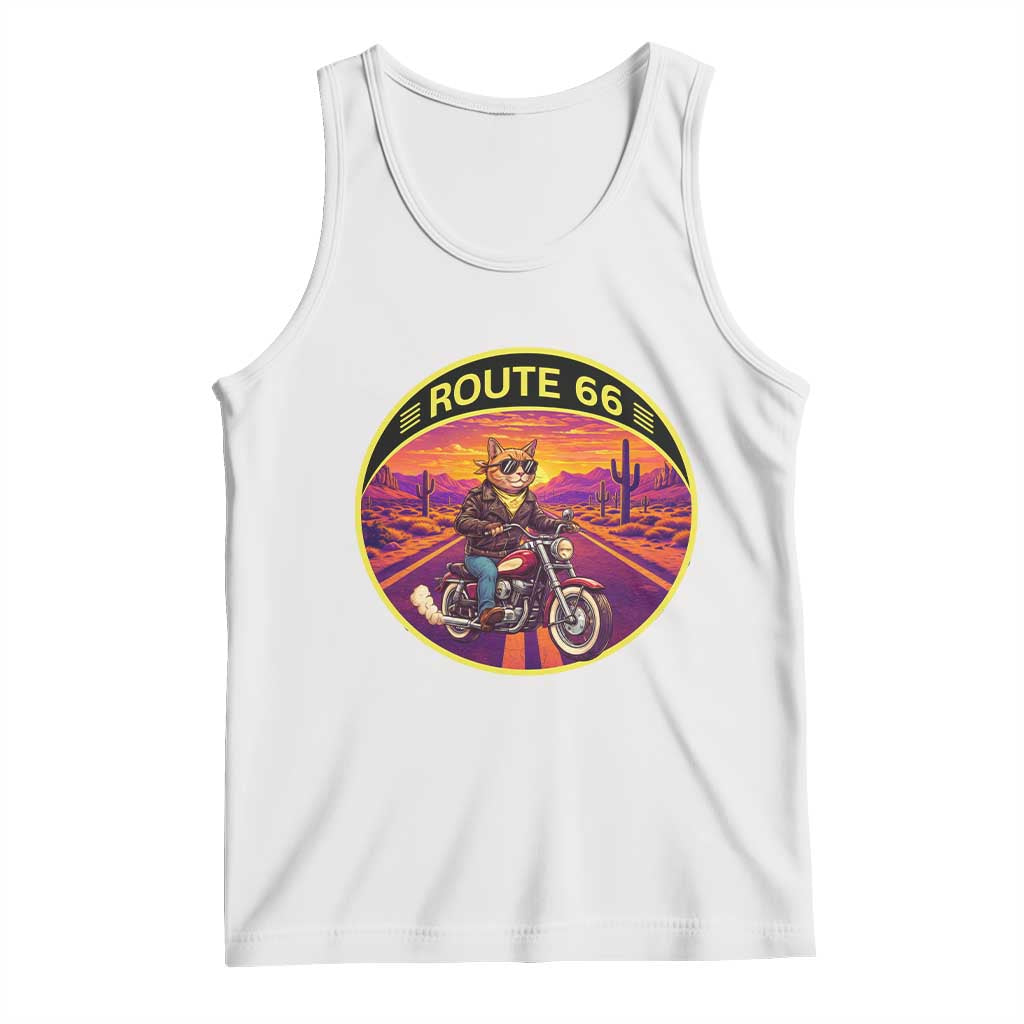 Route Highway 66 Motorcycle Cat Tank Top Open Road Adventure Neon