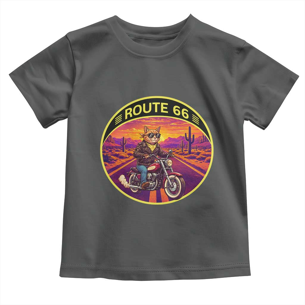 Route Highway 66 Motorcycle Cat Toddler T Shirt Open Road Adventure Neon