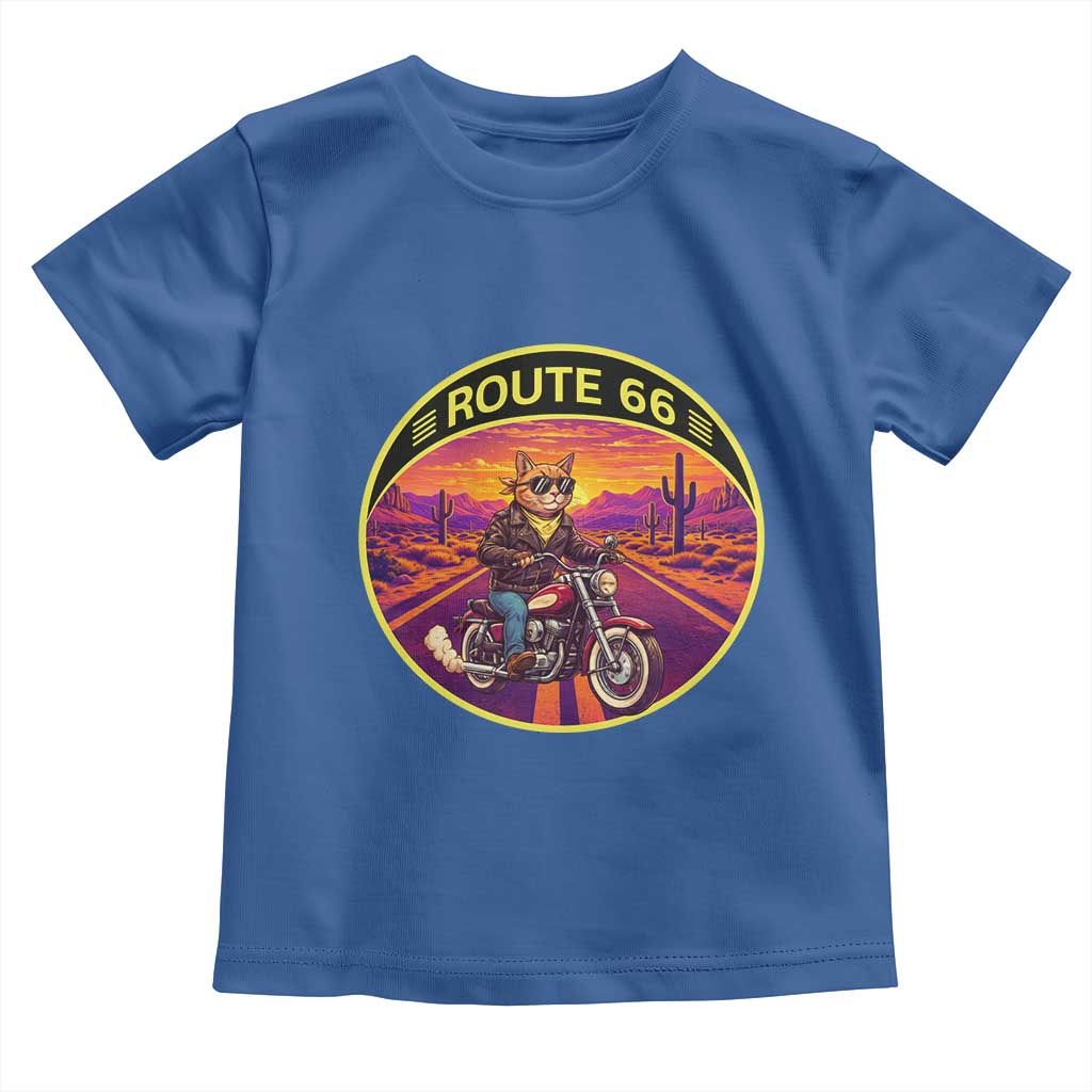 Route Highway 66 Motorcycle Cat Toddler T Shirt Open Road Adventure Neon