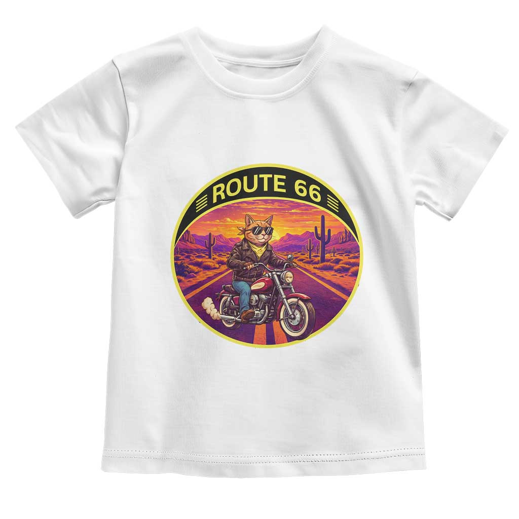 Route Highway 66 Motorcycle Cat Toddler T Shirt Open Road Adventure Neon