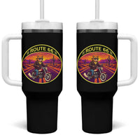 Route Highway 66 Motorcycle Cat Tumbler With Handle Open Road Adventure Neon
