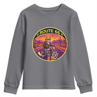 Route Highway 66 Motorcycle Cat Youth Sweatshirt Open Road Adventure Neon