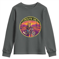 Route Highway 66 Motorcycle Cat Youth Sweatshirt Open Road Adventure Neon