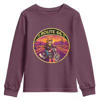 Route Highway 66 Motorcycle Cat Youth Sweatshirt Open Road Adventure Neon