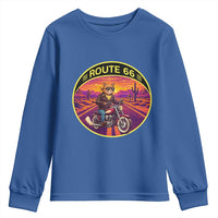 Route Highway 66 Motorcycle Cat Youth Sweatshirt Open Road Adventure Neon