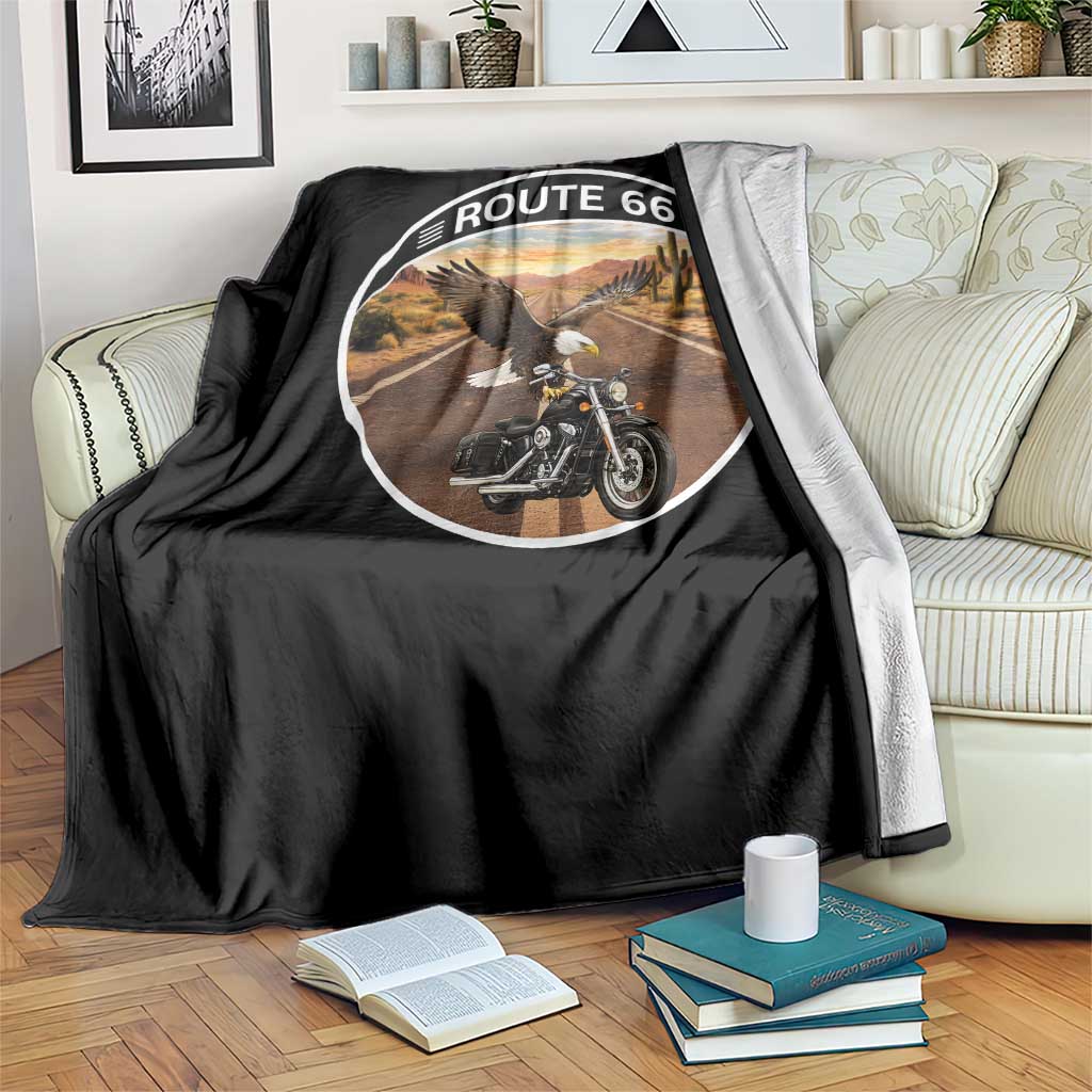 Route Highway 66 Motorcycle Eagle Throw Blanket Americana Adventure