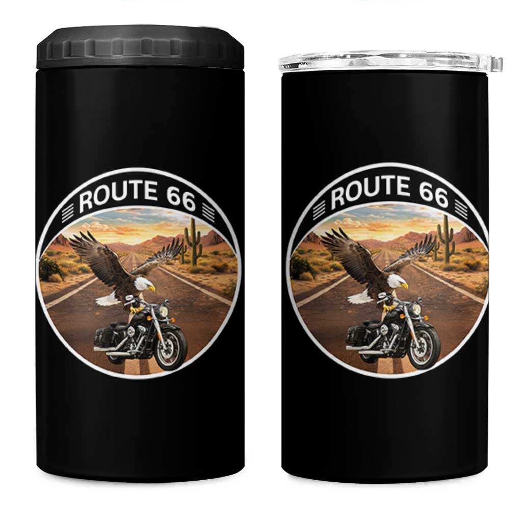 Route Highway 66 Motorcycle Eagle 4 in 1 Can Cooler Tumbler Americana Adventure