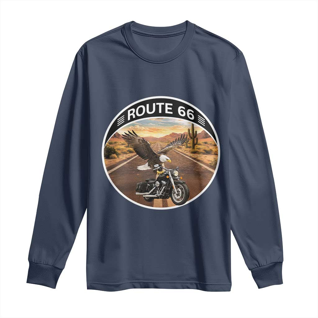 Route Highway 66 Motorcycle Eagle Long Sleeve Shirt Americana Adventure