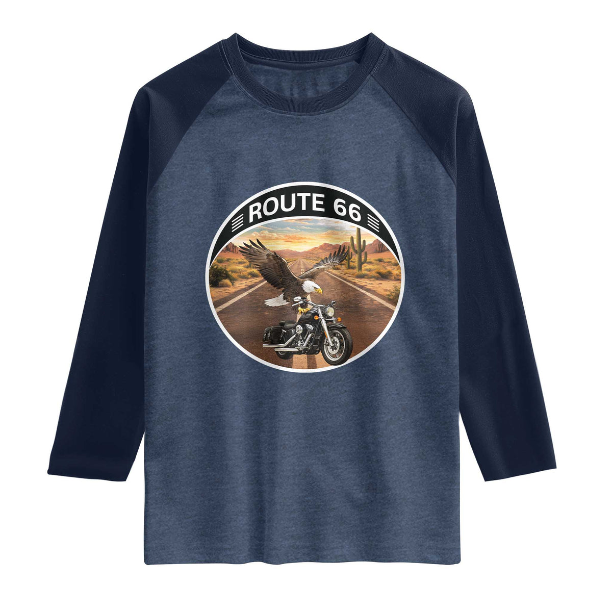 Route Highway 66 Motorcycle Eagle Raglan Shirt Americana Adventure