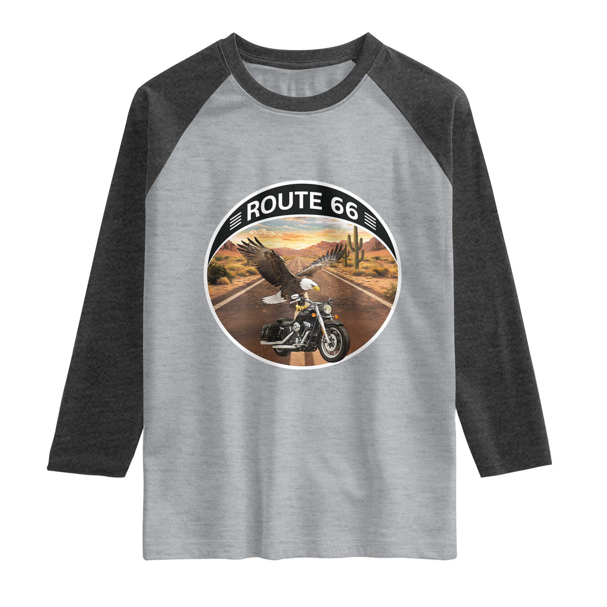 Route Highway 66 Motorcycle Eagle Raglan Shirt Americana Adventure