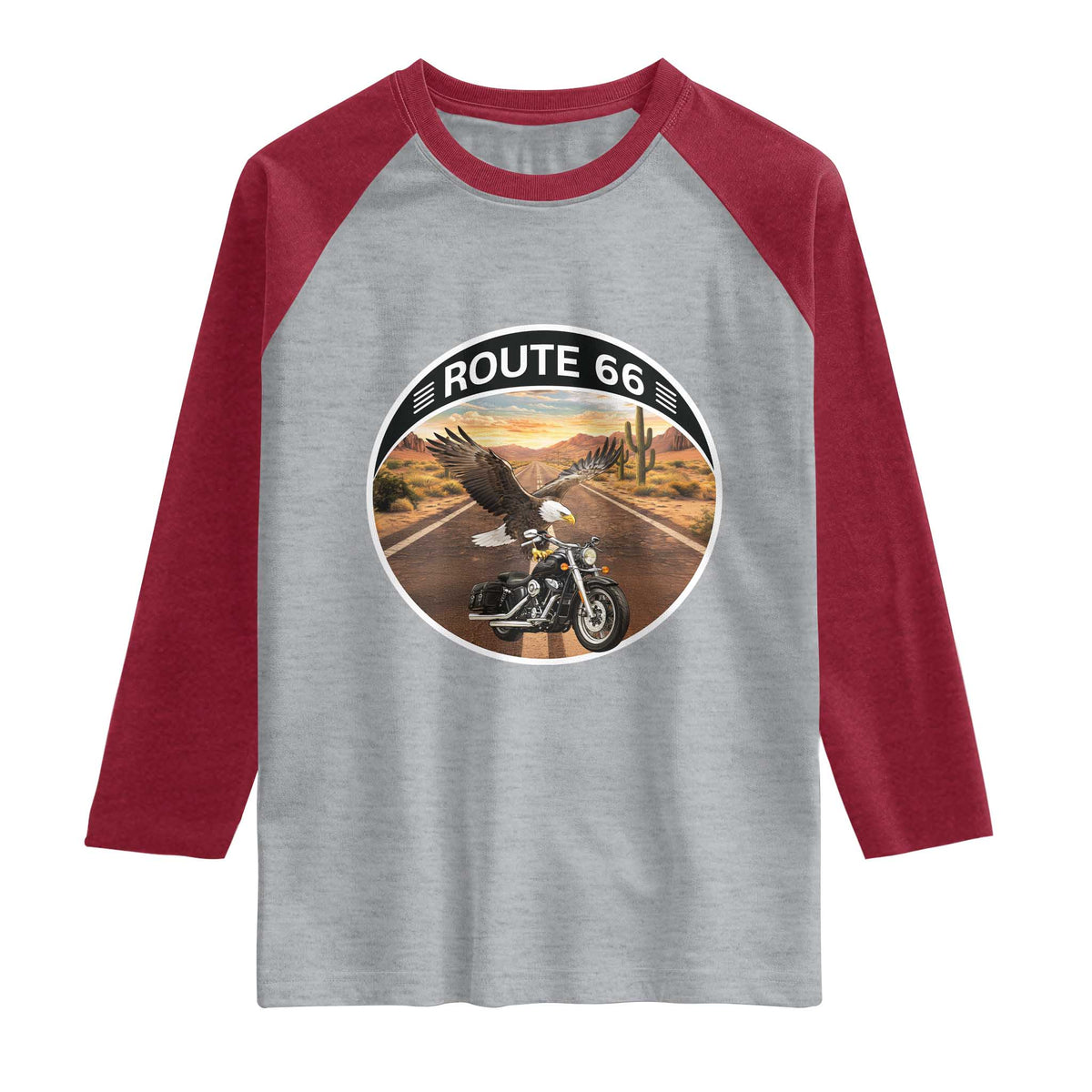 Route Highway 66 Motorcycle Eagle Raglan Shirt Americana Adventure