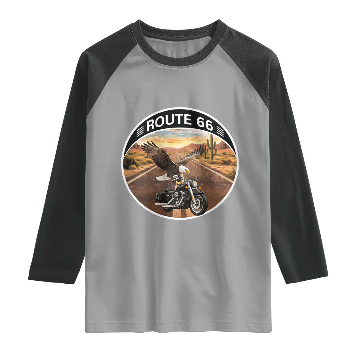 Route Highway 66 Motorcycle Eagle Raglan Shirt Americana Adventure