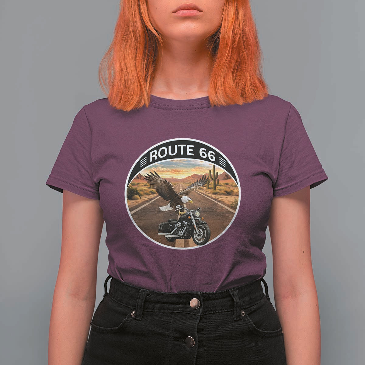Route Highway 66 Motorcycle Eagle T Shirt For Women Americana Adventure
