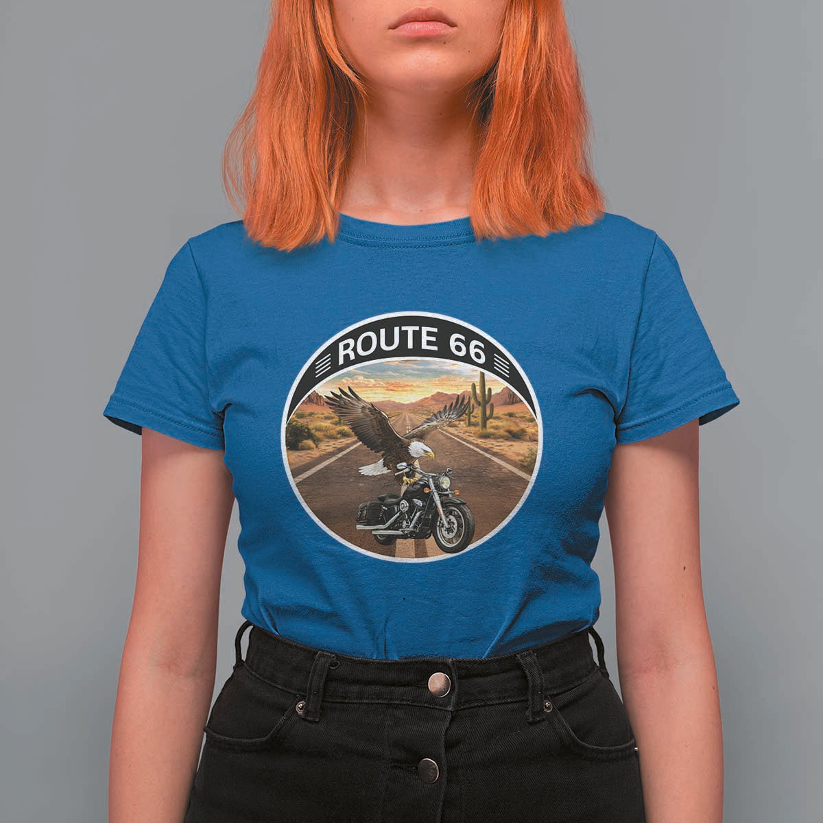 Route Highway 66 Motorcycle Eagle T Shirt For Women Americana Adventure