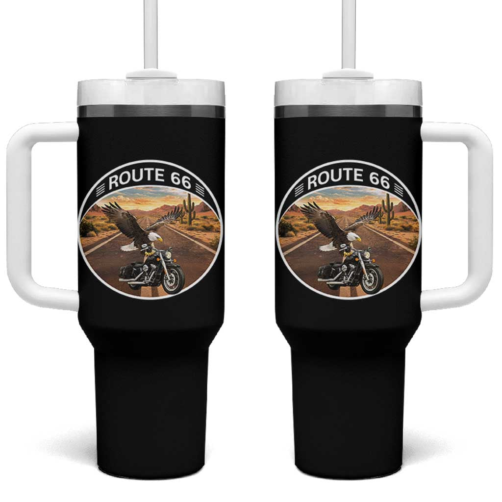 Route Highway 66 Motorcycle Eagle Tumbler With Handle Americana Adventure