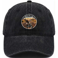 Route Highway 66 Motorcycle Eagle Washed Cotton Baseball Cap Americana Adventure