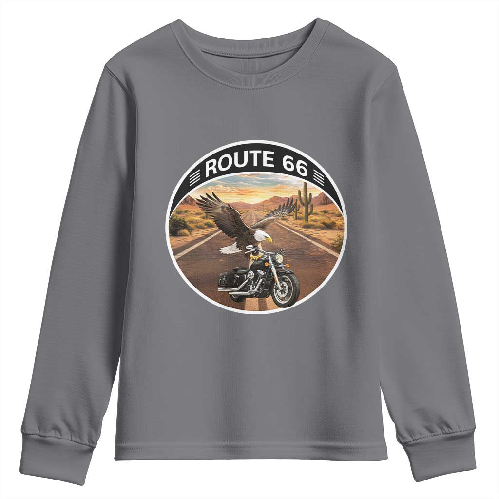 Route Highway 66 Motorcycle Eagle Youth Sweatshirt Americana Adventure