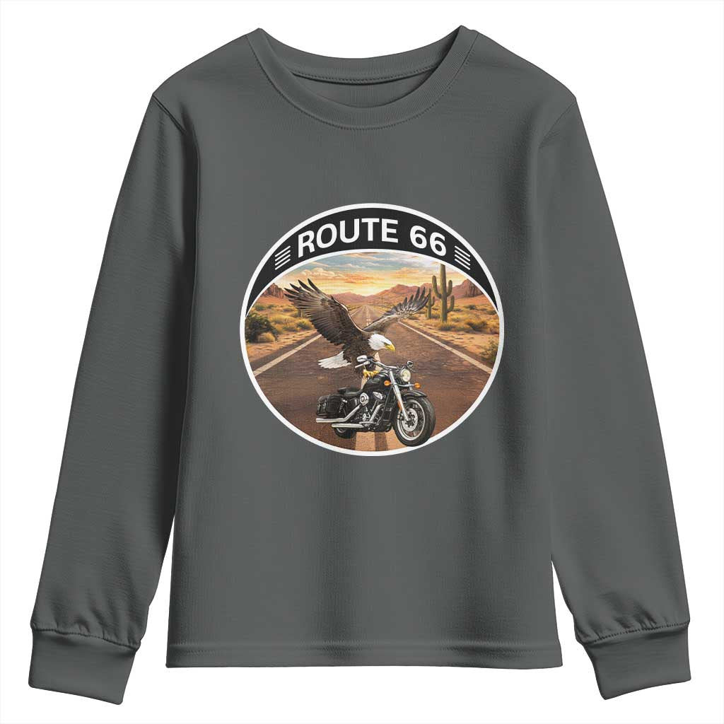 Route Highway 66 Motorcycle Eagle Youth Sweatshirt Americana Adventure