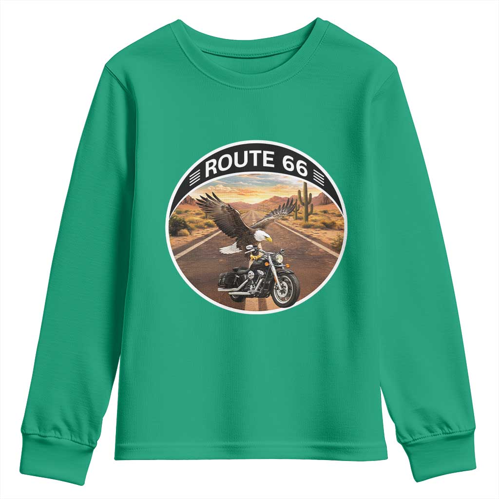 Route Highway 66 Motorcycle Eagle Youth Sweatshirt Americana Adventure