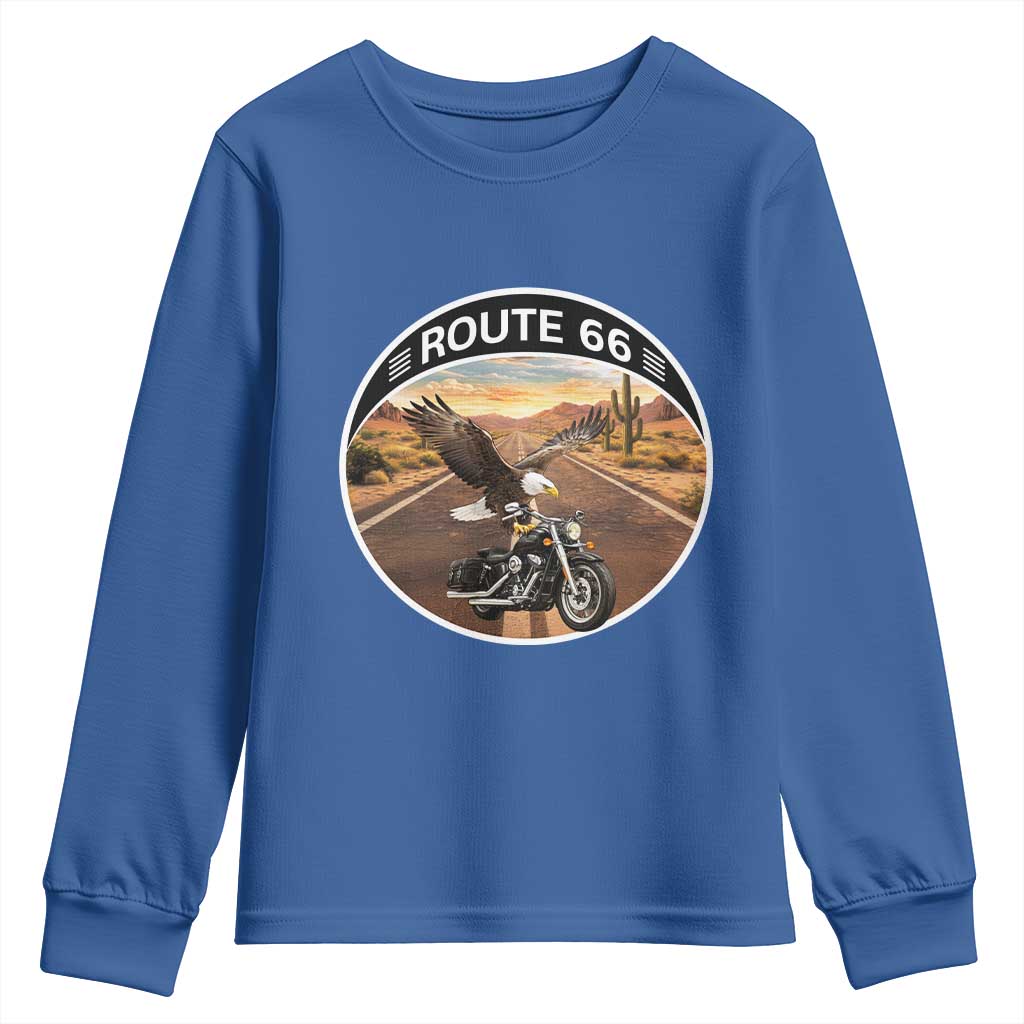Route Highway 66 Motorcycle Eagle Youth Sweatshirt Americana Adventure