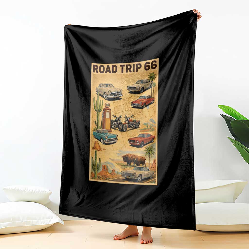 Vintage Route Highway 66 Road Trip Poster Throw Blanket Open Road Adventure
