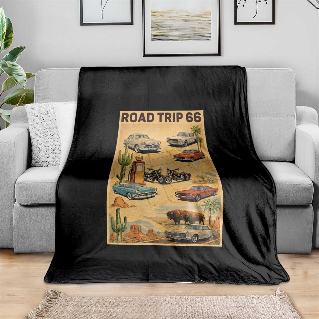 Vintage Route Highway 66 Road Trip Poster Throw Blanket Open Road Adventure